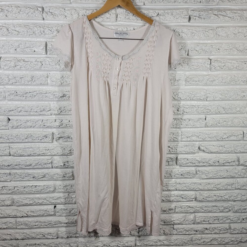 Miss Elaine Womens Robe 1X Cap Sleeve White Embroider Cinched WHI10E